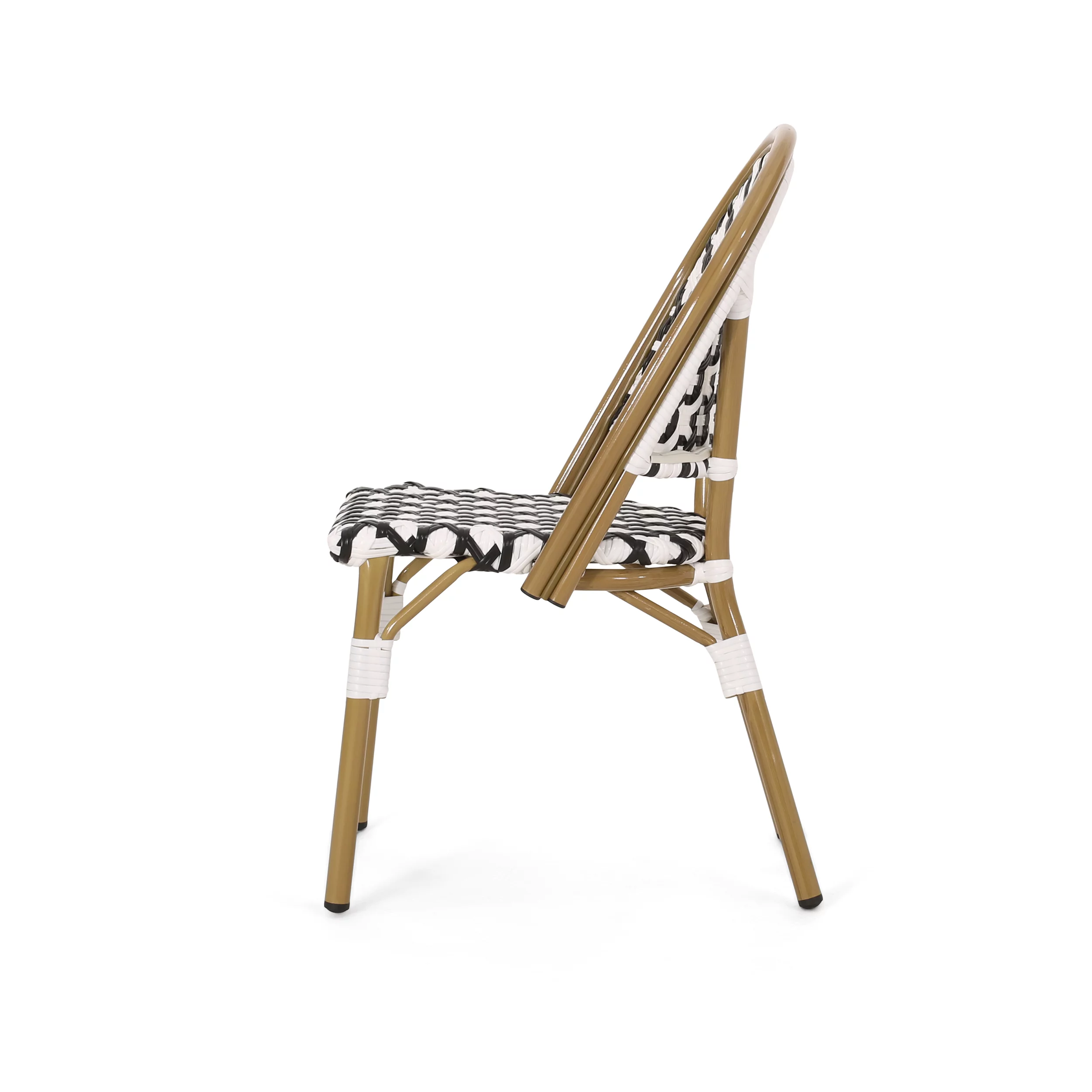 Jordy Outdoor French Bistro Chair, Set of 2, Black, White, and Bamboo Finish