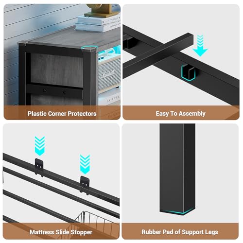 Hasuit Corner Bed Frame with Storage Bookcase, Twin Daybed with Storage Drawers Underneath, Kids Bed Unit with Charging Station and LED Light