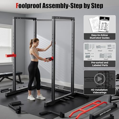 Sportsroyals Power Cage,1600lbs Multi-Function Power Rack with Adjustable Cable Crossover System and More Training Attachment