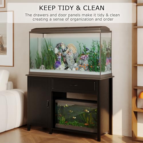 Fish Tank Stand - Heavy Duty Wooden Aquarium Stand with Storage Cabinet for Fish Tank Accessories - 770 LBS Capacity