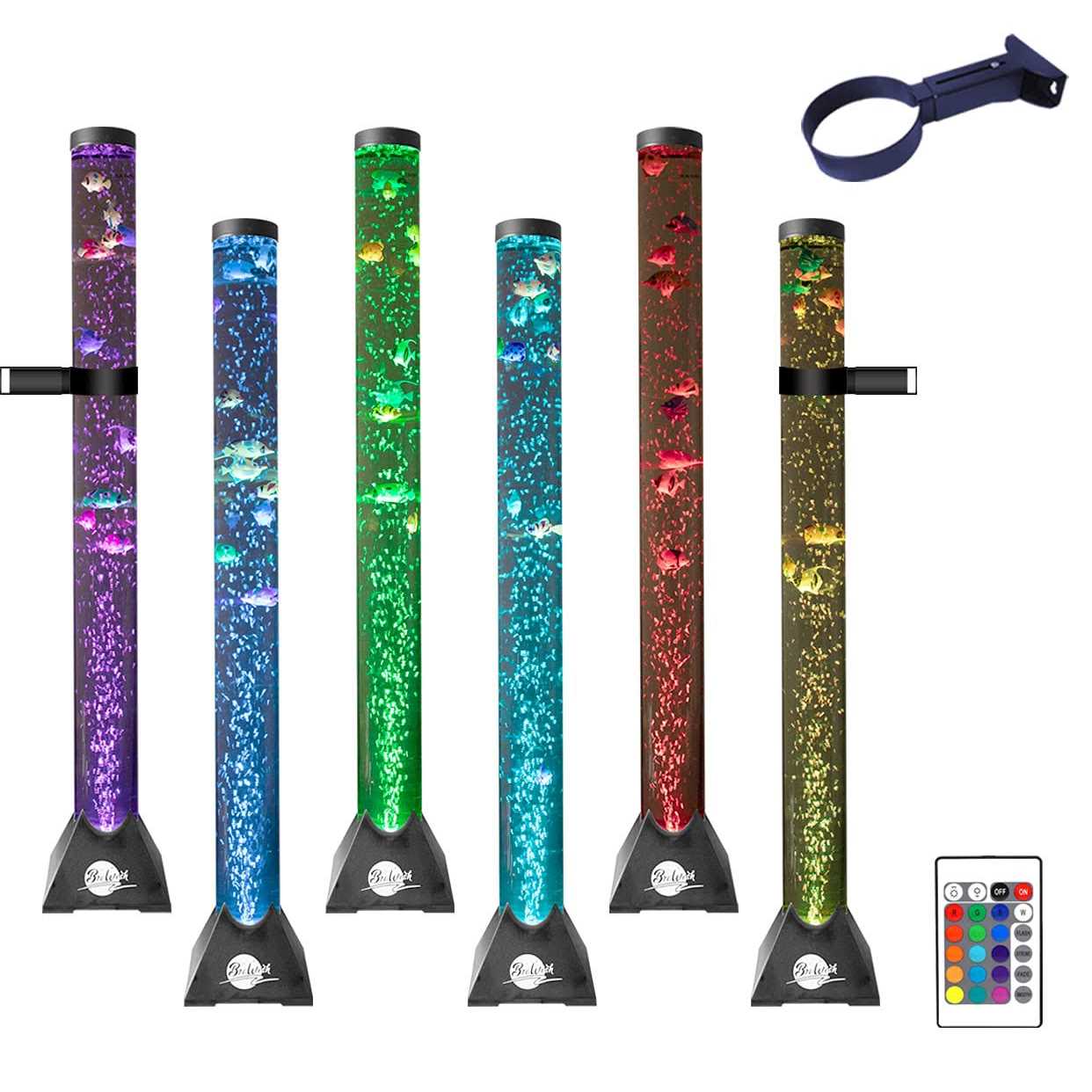 Brewish 4FT Sensory LED Water Bubble Fish Tube Floor Lamp with 20 Color Changing Light Effects– Fake Aquarium Tank Night Light and Gift for Kids