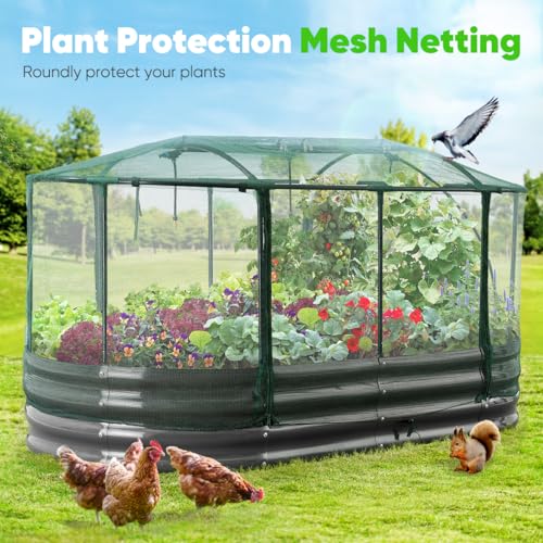 Quictent Galvanized Raised Garden Bed Kit with Self Watering System and Mesh Cover