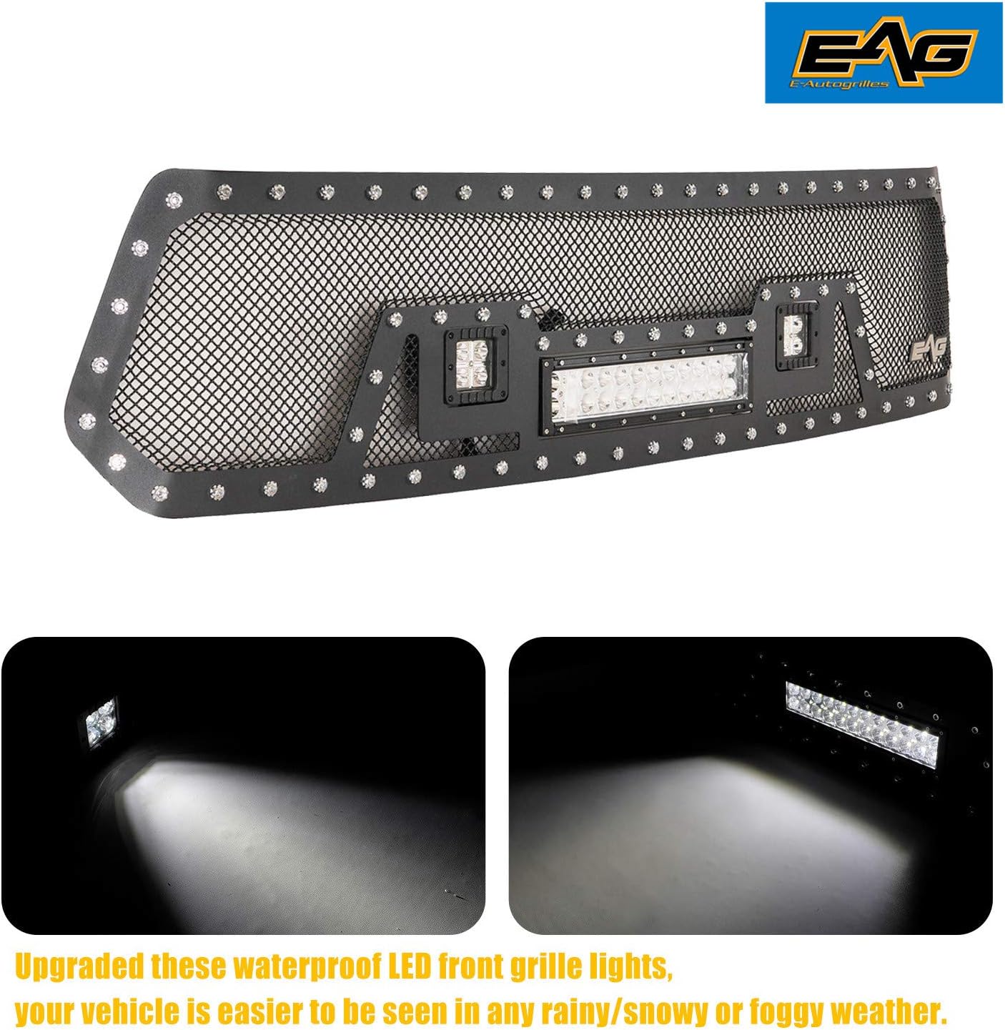 EAG Rivet Stainless Steel Wire Mesh Grille With LED Lights Fit for 14-21 Tundra