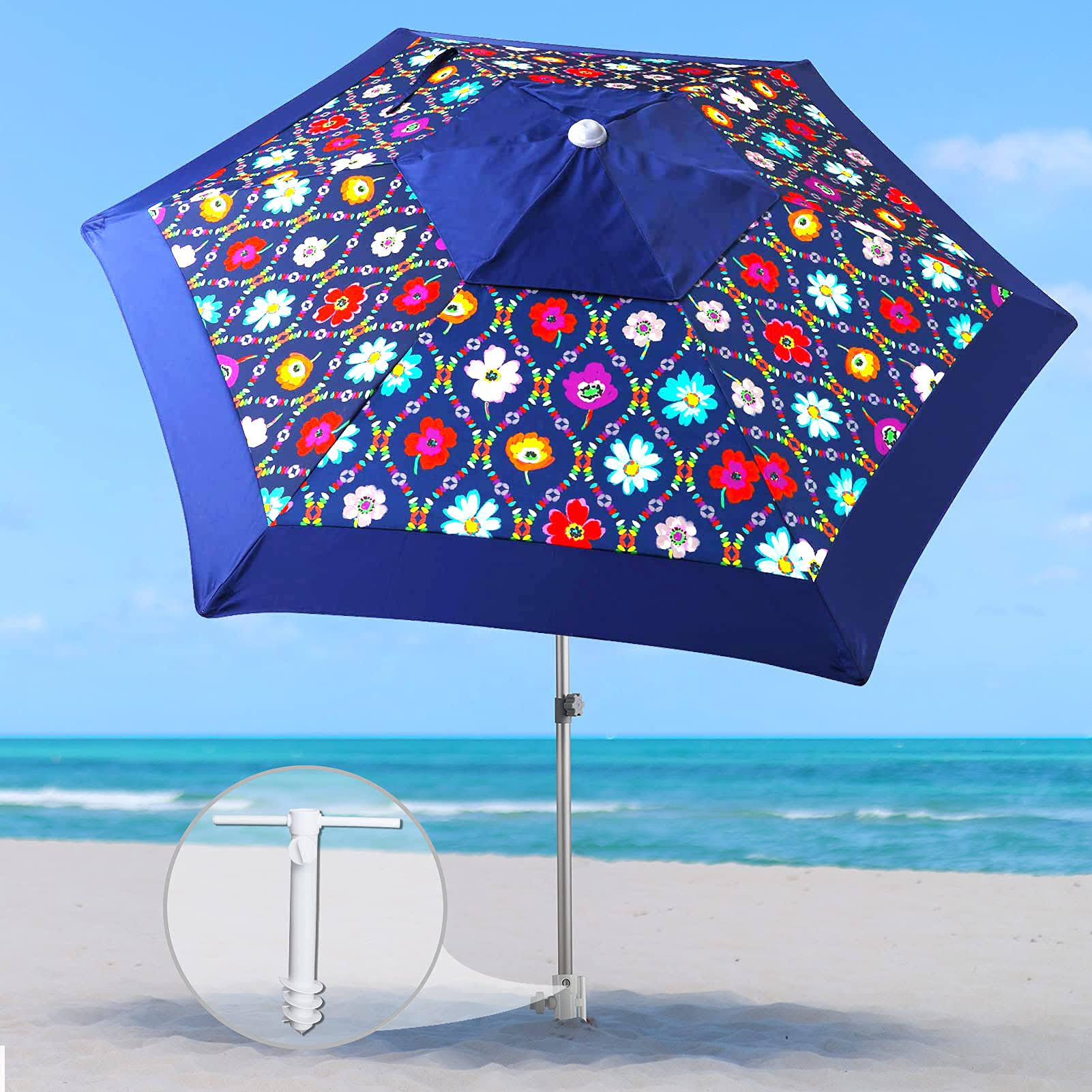 Ammsun 8ft Heavy Duty High Wind Commercial Grade Beach Umbrella with Sand Anchor UV 50+ Protection Air- Vent u0026 Carry Bag Wit