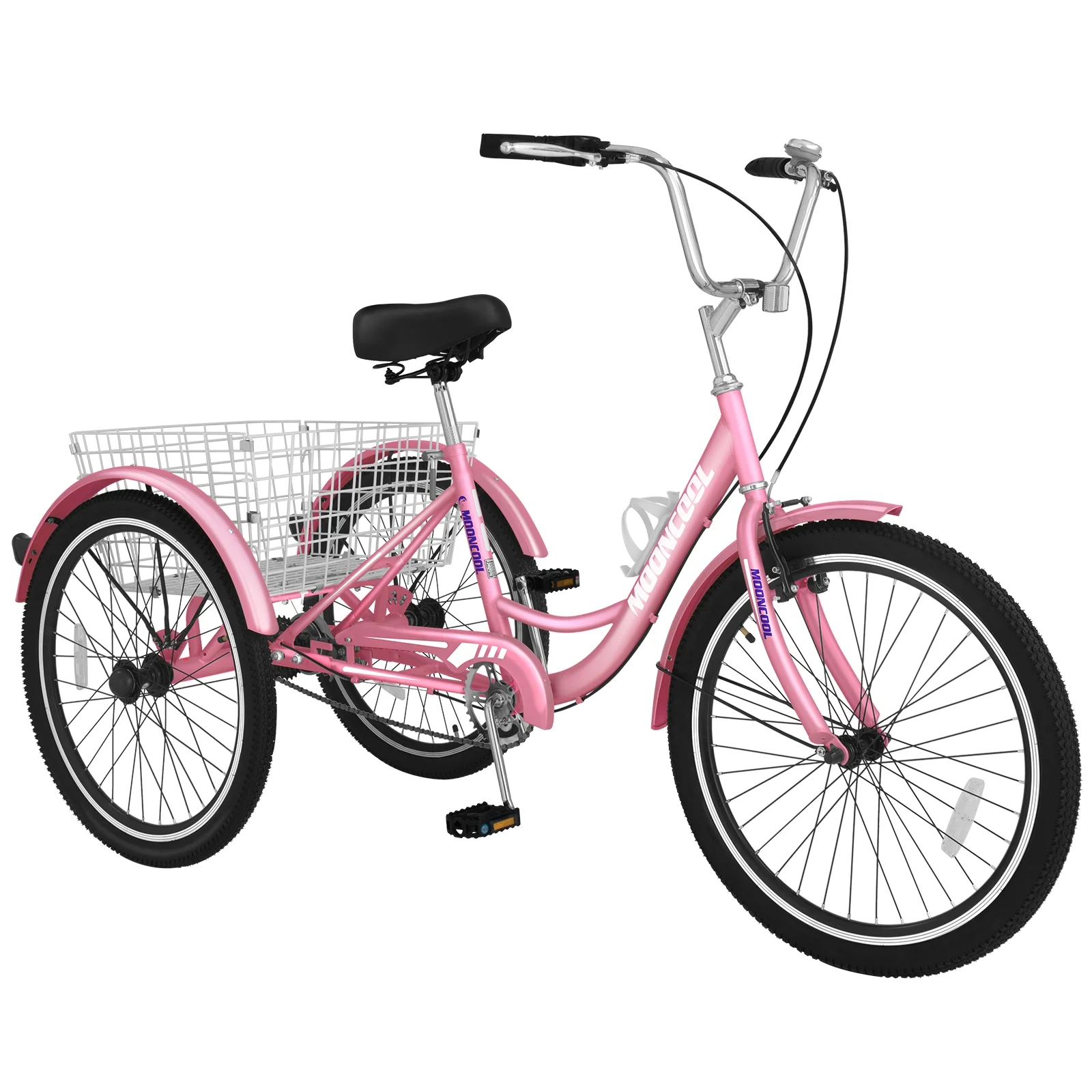 Adult Tricycles Single Speed, Adult Trikes 24 inch 3 Wheel Bikes, Three-Wheeled Bicycles Cruise Trike with Shopping Basket for Seniors, Women, Men