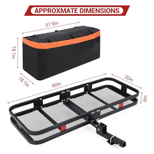 Hitch-Mounted Cargo Carrier | 60"x24"x14" Basket with 500 Lb Capacity | with Net and Straps | Fits 2-Inch Receivers | for Cars and SUVs