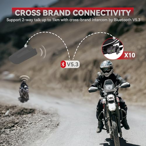Motorcycle Bluetooth Headset V5.2 with Music Sharing, 2-Way Motorcycle Helmet Bluetooth with IP67 Waterproof