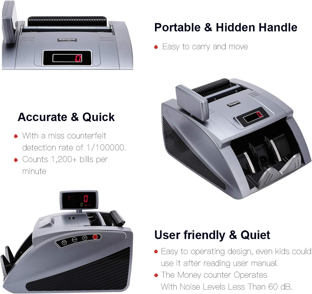 Money Counter Machine with UV/MG/IR/MT, Kaegue Bill Currency Counter Machine, Cash Counting Machine with 9 Modes, 1,200 Notes Per Minute