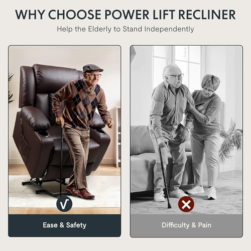 FLEXISPOT XL31 Power Lift Recliner Chair for Elderly, Electric Lift Chair with Massage & Heat, PU Leather Reclining Sofa w/Cup Holders