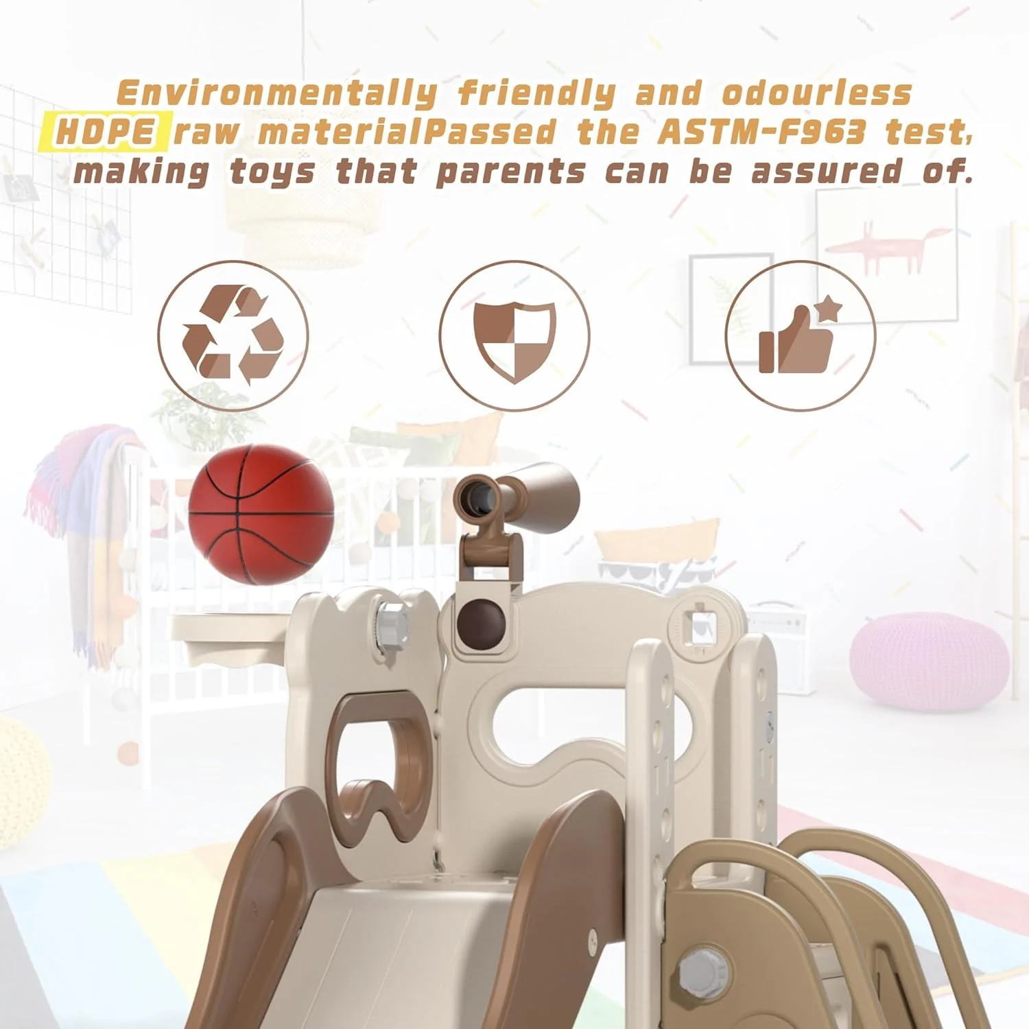 Track 7 5-in-1 Kids Slide and Climber, Freestanding Toddler Playground with Basketball Hoop, Telescope, Ball and Storage Space for Indoor Outdoor, Red