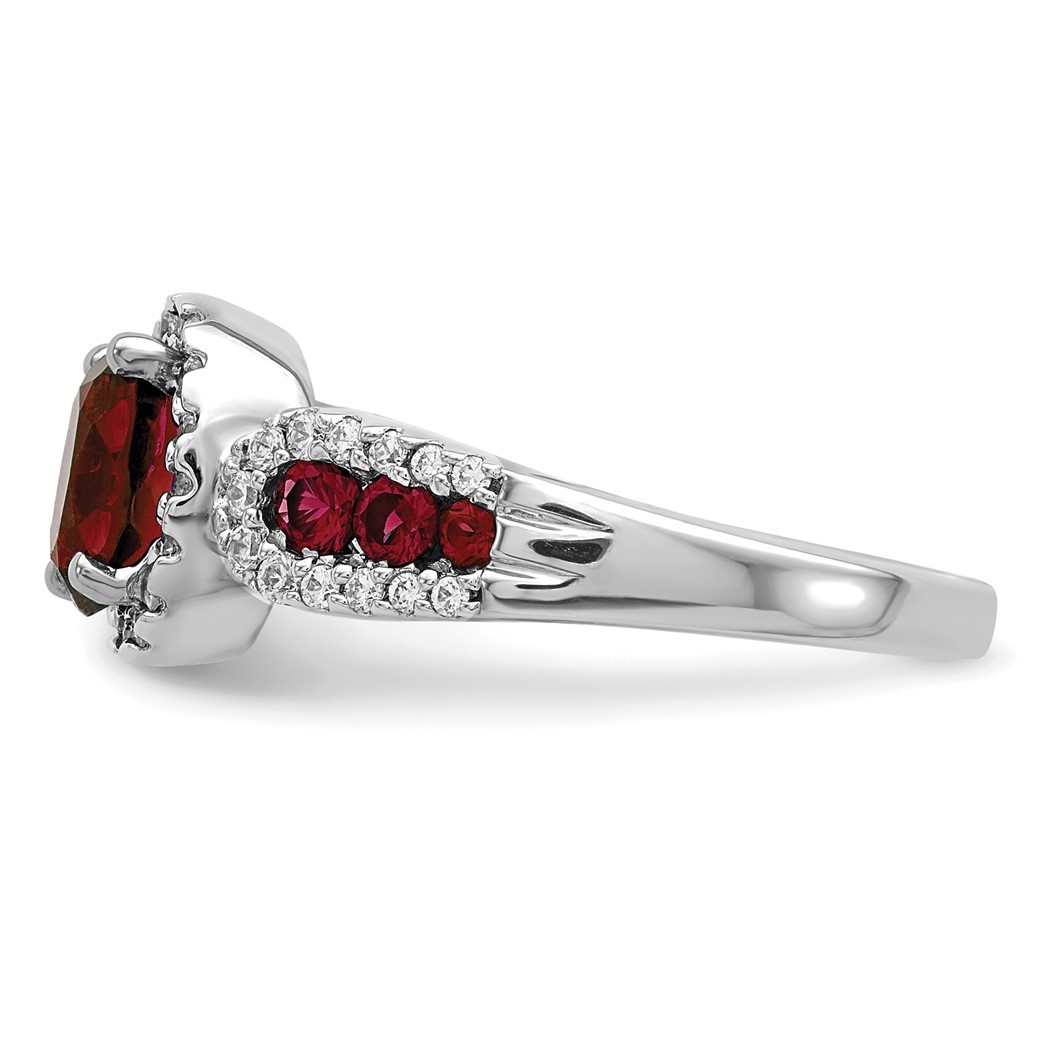 14k White Gold Lab Grown Diamond and Oval Created Ruby Ring Size 7.00 Jewelry Gifts for Women