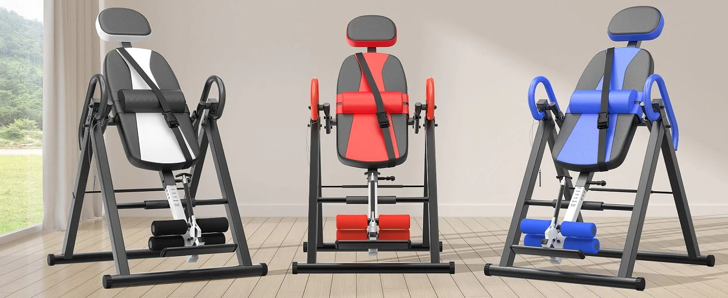 Heavy Duty Inversion Table,300 Lbs Capacity with Adjustable Protective Belt,0°-85°Foldable Save 70% Space Inversion Table for Back Pain Relief,Red