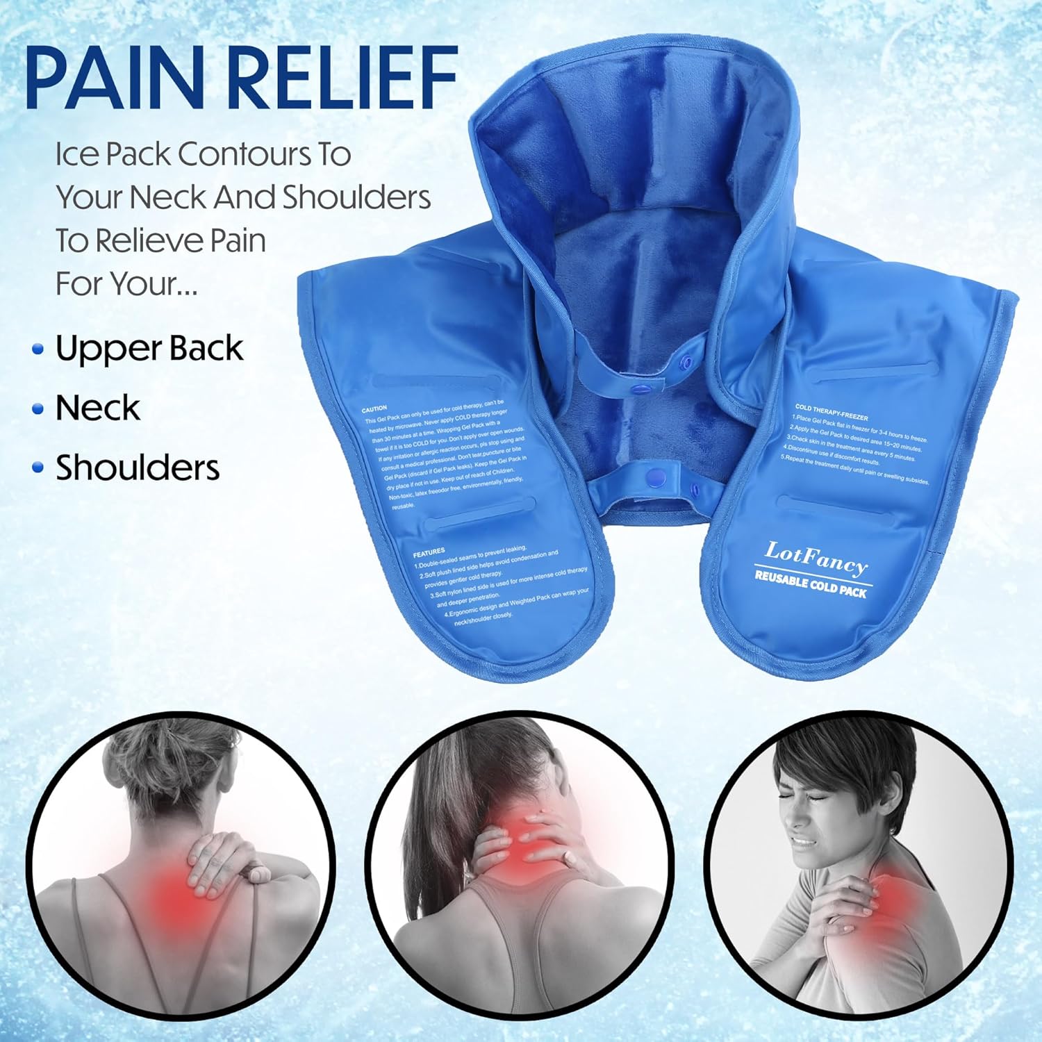 LotFancy Neck and Shoulder Gel Ice Pack, Reusable Cold Neck Wrap for Pain with Adjustable Straps, Flexible Cold Therapy for Swelling, Injuries
