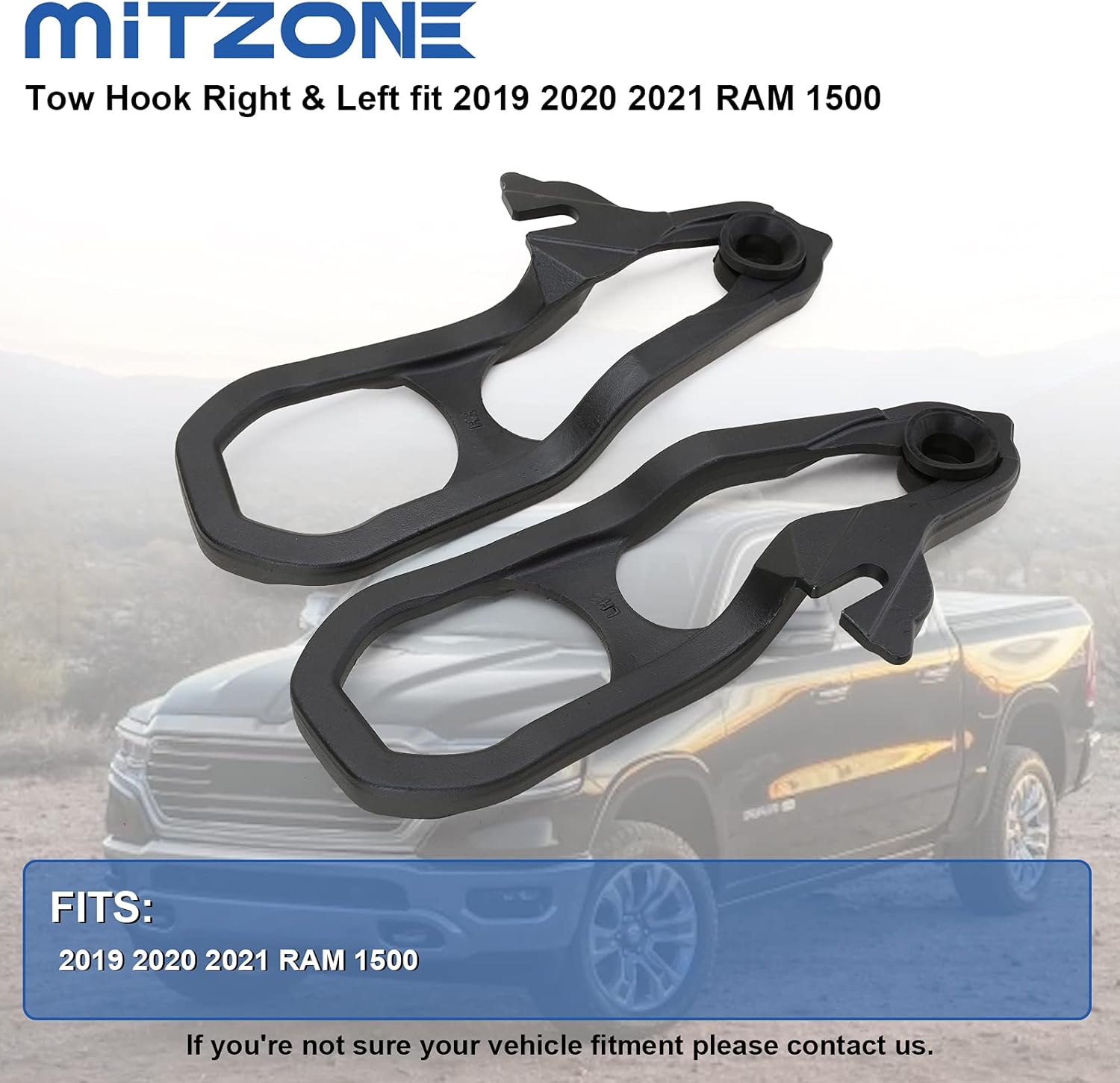 MITZONE Front Tow Hooks Right & Left with Bushing Compatible with 2019 2020 2021 2022 RAM 1500 Replace 68272944AB 68272945AB