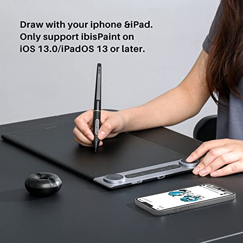 HUION Inspiroy Dial 2 Bluetooth Wireless Graphics Drawing Tablet with Dual Dials Battery-Free Stylus PW517 for Digital Art and Graphics Design