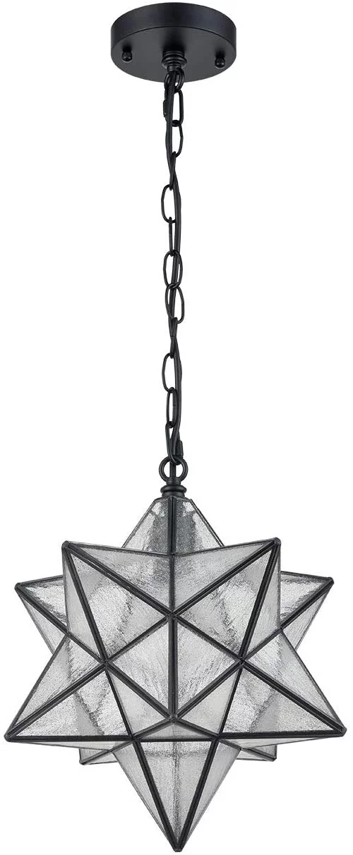 Milano  Moravian Star 14'' Pendant Light Seeded Glass Star Lights with Hanging Chain
