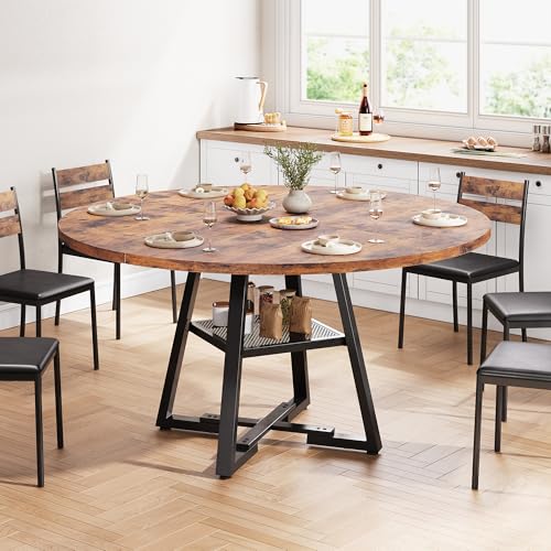 Round Dining Table for 4,Kitchen Dining Room Circle Dinner Pedestal Table,Space Saving Wood Kitchen & Dining Room Furniture (Vintage, 47In)
