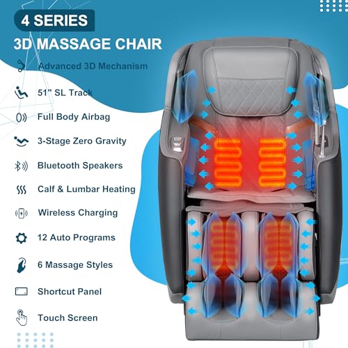 Massage Chair, 3D Massage Chair Full Body, Zero Gravity Shiatsu Recliner W/Heating, SL Track, Wireless Charger, Bluetooth Speaker, Foot Rollers