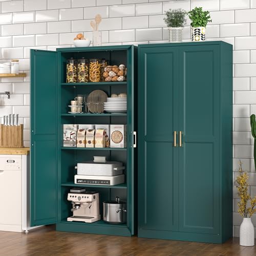 Pantry Cabinet, 71 Inch Tall Kitchen Storage Cabinet, Metal Pantry Cabinet with Doors and Adjustable Shelves, Black Food Cupboard