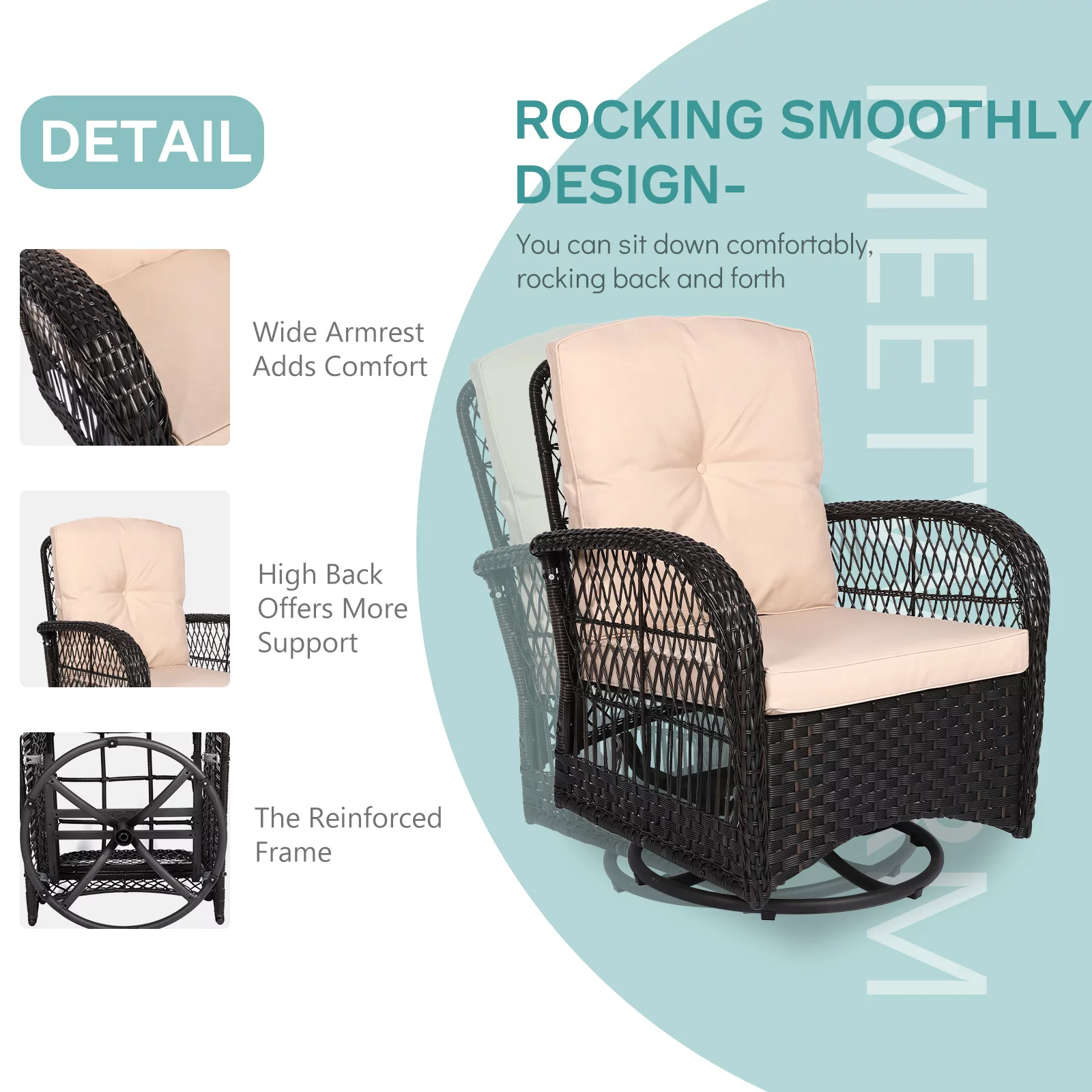 MEETWARM 3 Pieces Outdoor Wicker Swivel Rocker Patio Set