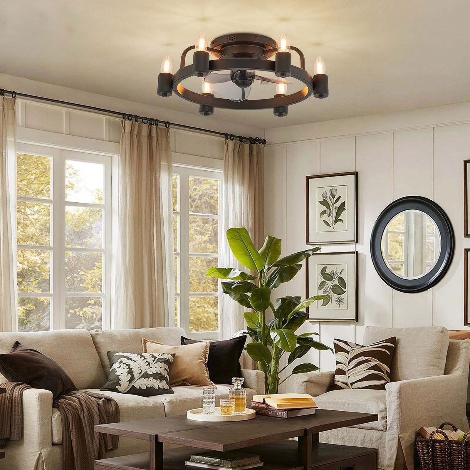 20 in.  Modern Farmhouse Ceiling Fan  LED Low Profile Flush Mount Ceiling Fan Light with Remote for Living Room Black Ceiling Fan