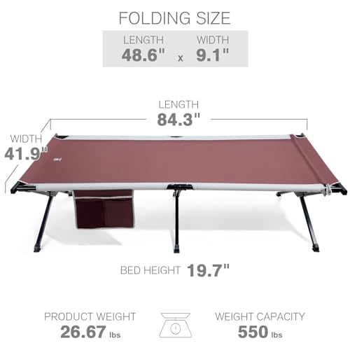 EVER ADVANCED Extra Wide Camping Cot for Adults Oversized XXL Sleeping Cots Folding Cot Bed with Carry Bag, 84.3" L x 41.9" W, Support to 550 lbs