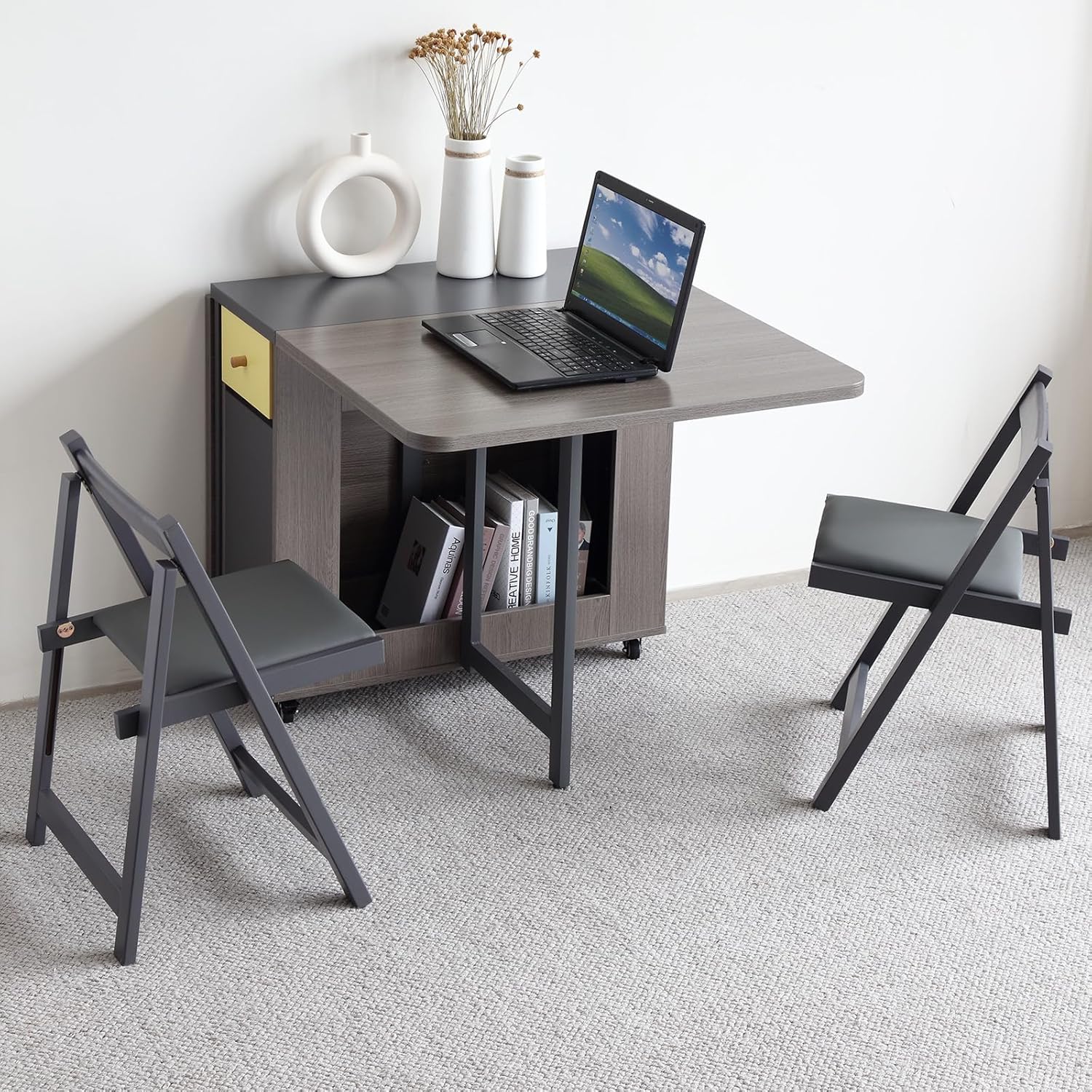 5-Piece Folding Dining Table and Folding Dining Chairs Set, Movable Space Saving Foldable Dining Table and Folding Chairs for Home, Kitchen