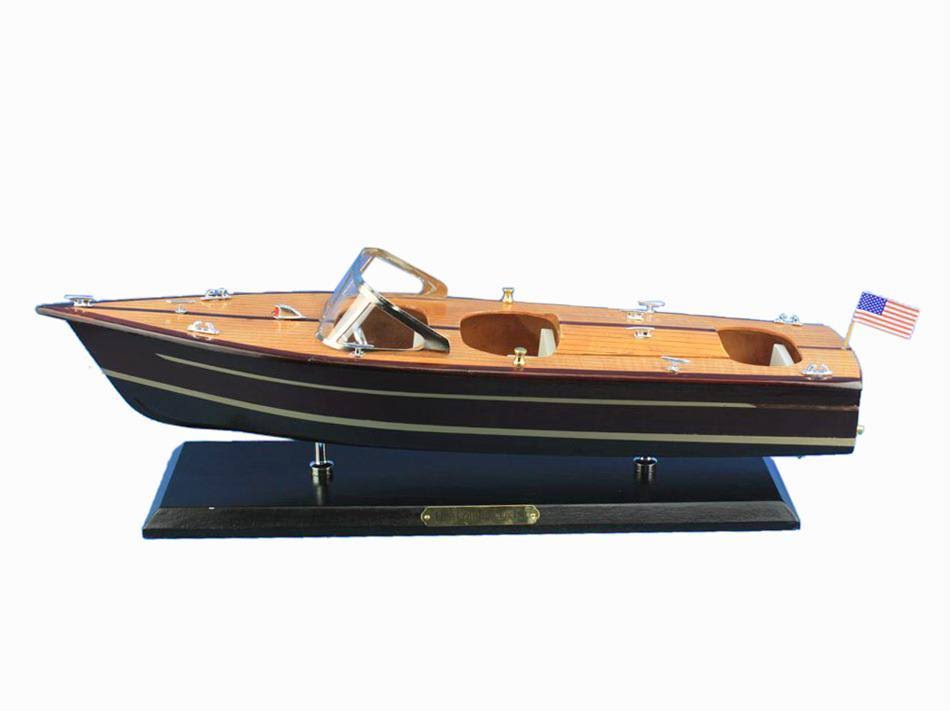 Hampton Nautical Wooden Chris Craft Triple Cockpit Model Speedboat 20x22