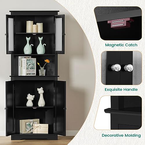Iwell 67" Tall Bathroom Cabinet, Storage Cabinet with 2 Doors & 1 Drawer, Bathroom Storage Cabinets with Adjustable Shelves, for Living Room