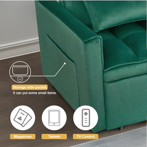 3 in 1 Sleeper Sofa Bed, Futon Sofa Bed for Living Room with Side Pocket, Black Sleepers Sofa Couch with Pullout Bed