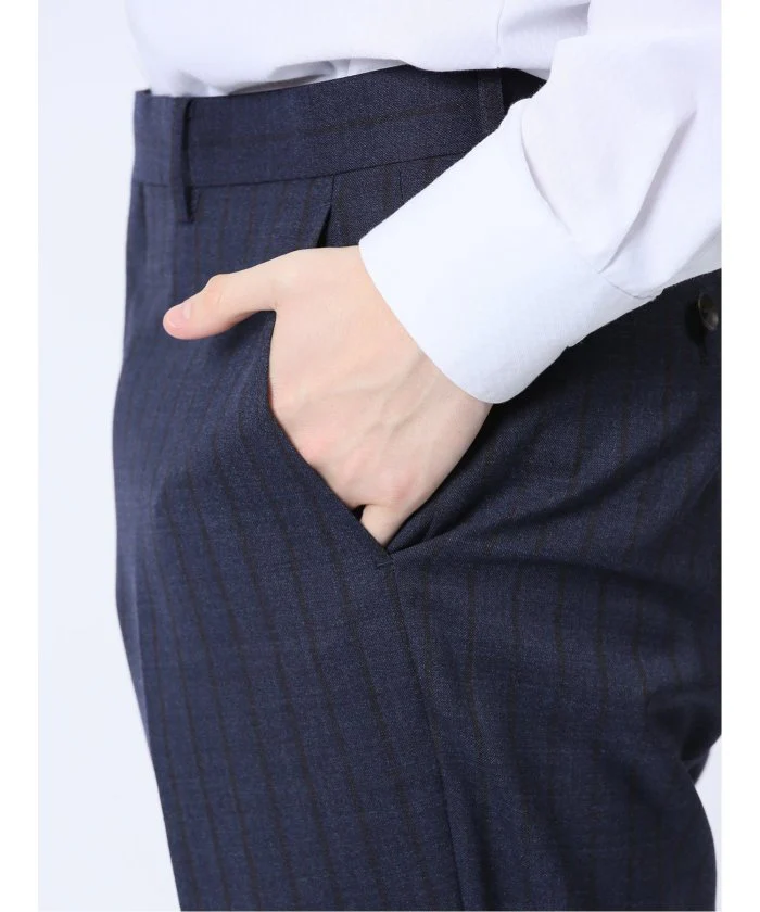 Wool Blend Regular Fit 2-Button 2-Piece Suit Navy Stripe