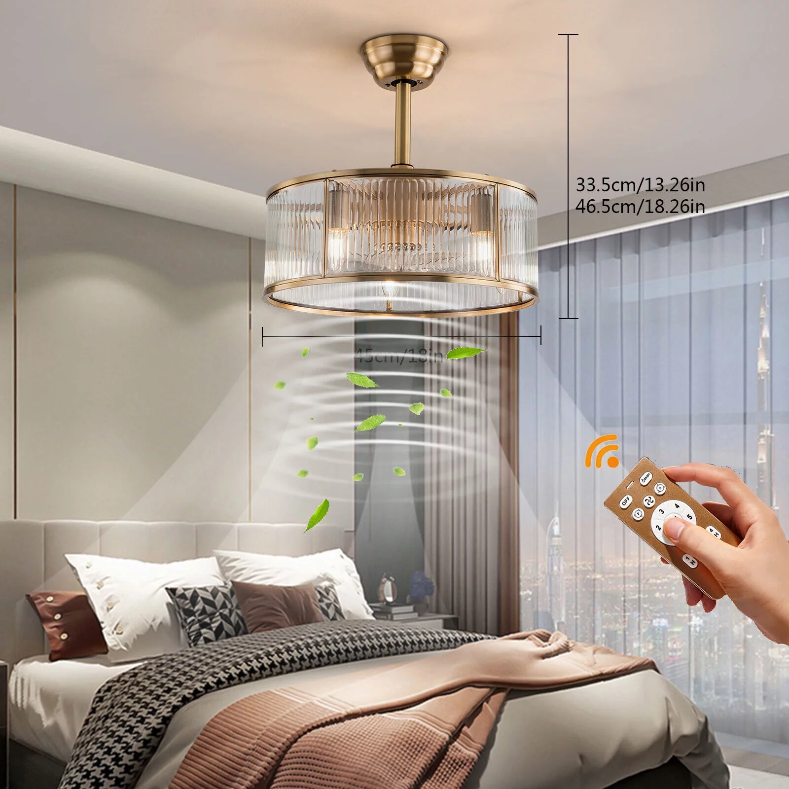 SHZICMY 18inch Farmhouse Ceiling Fan Light Gold With Remote Control For Kitchen Island