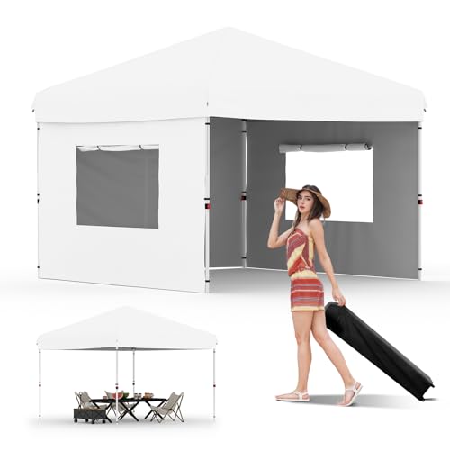 10x20 Pop Up Canopy - Easy Up Camping Tent with One Roller Bag, 3 Adjustable Height, 4 Weight Bags for Deck, Garden, Sports, Beach, Party - White
