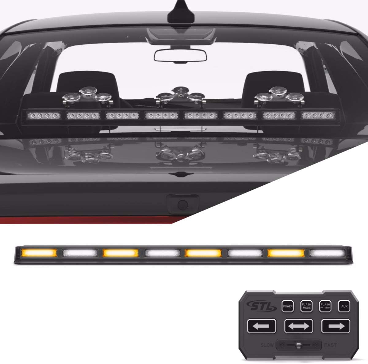 SpeedTech Lights Striker TIR 8 Head LED Traffic Advisor Windshield Mount Strobe Light Bar for Emergency Vehicles/Hazard Warning Directional Flashing