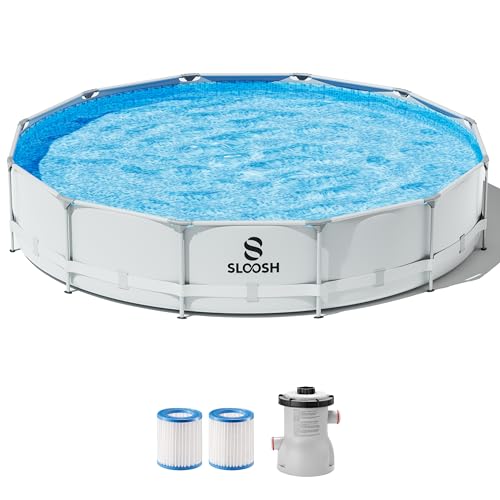 SLOOSH Round Above Ground Pool - 10ft x 30inch Outdoor Round Frame Above Ground Swimming Pool Set Kiddie Pool for Kids Adults with Filter Pump