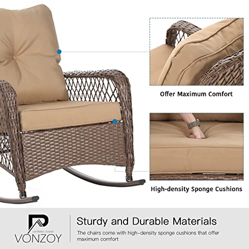 Patio Furniture Set 3 Pieces, Wicker Rocking Bistro Set with Thick Cushions, Outdoor Rocker Chairs and Coffee Table for Porch