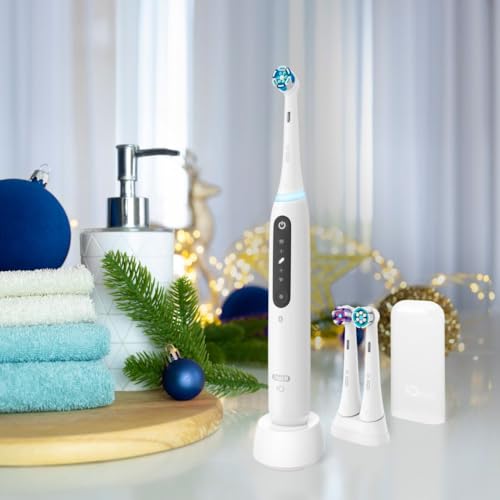 Oral-B iO Series 5 Limited Rechargeable Electric Powered Toothbrush, White with 3 Brush Heads and Travel Case