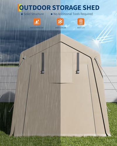 7x10 FT Portable Outdoor Storage Shed with 2 Roll-Up Zipper Doors & Vents, 240G Heavy-Duty Shelter Waterproof PE Tarp