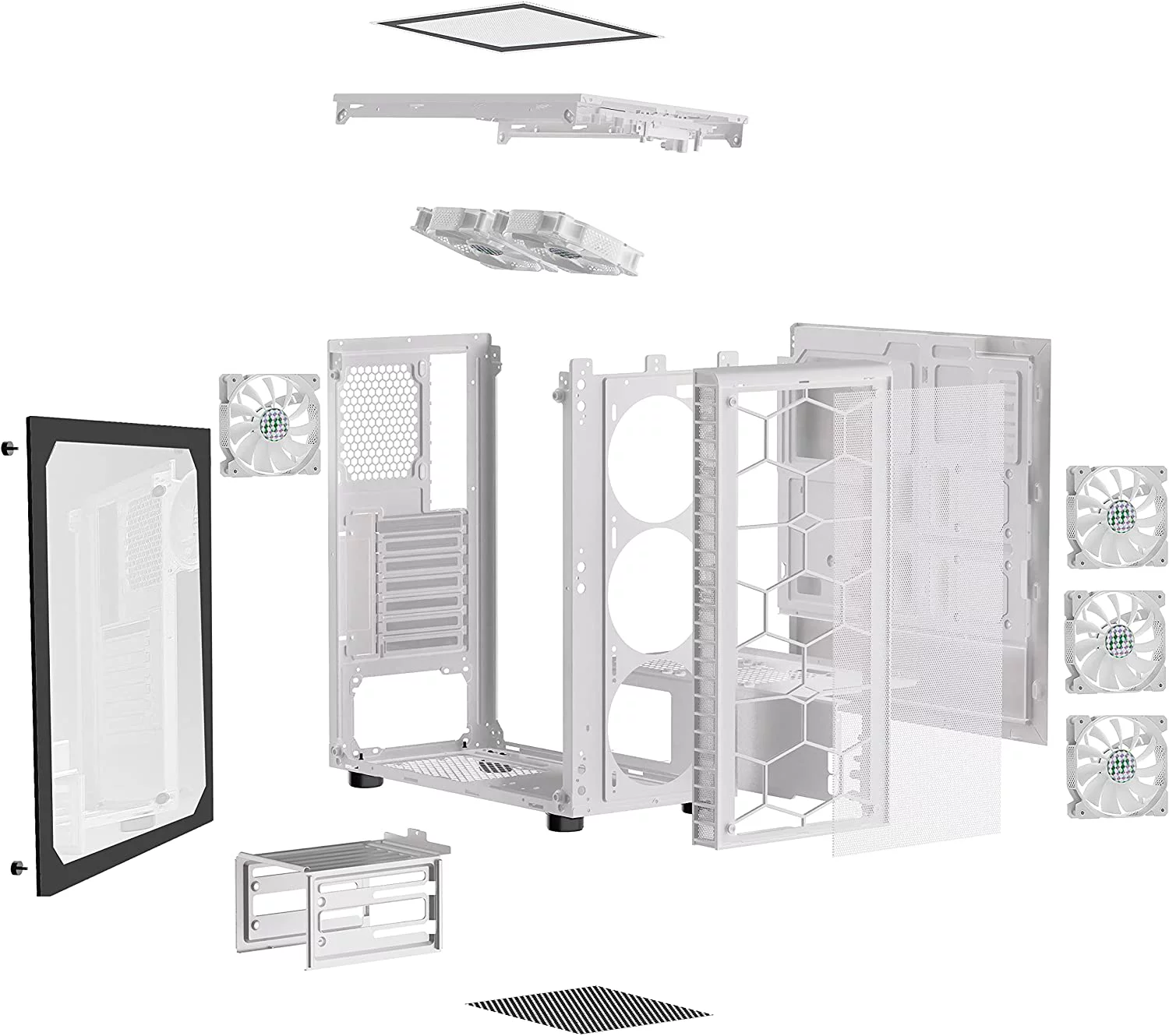 MUSETEX Mesh ATX PC Gaming Case with 6 PCS ARGB Fans USB 3.0 Port Mid-Tower Airflow Tempered Glass Computer Chassis for ATX / Micro-ATX / ITX