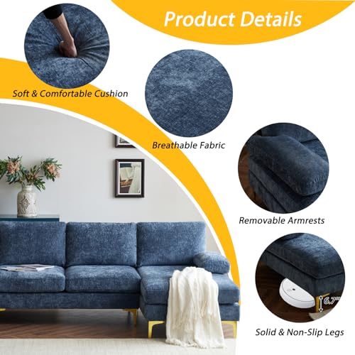Karl home Convertible Sectional Sofa 110" U-Shape Sofa Couch 4-Seat Couch with Chaise ChenilleFabric Upholstered for Living Room, Apartment, Office
