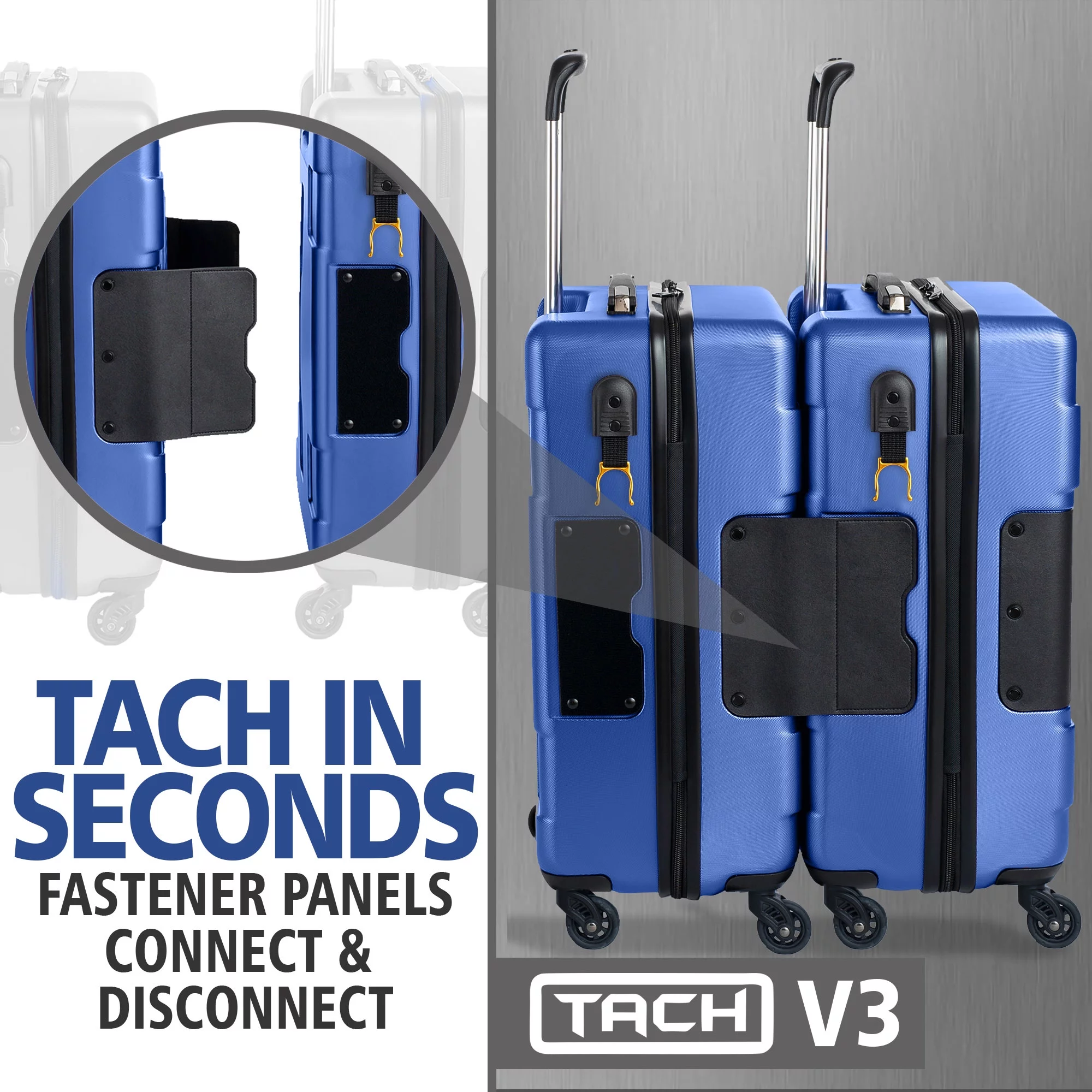 TACH V3 Connectable Hardside CarryOn Spinner Travel Suitcase, Midnight Blue