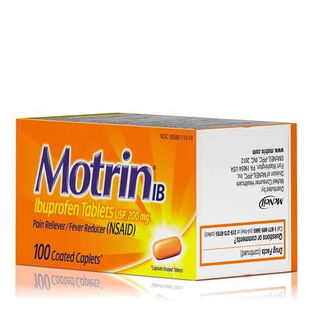 Motrin 048101 Ibuprofen Caplets, 200mg 100 Count, PK48
