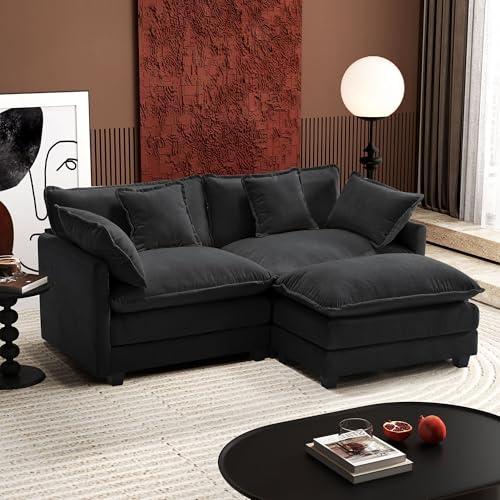 Ihanherry 111.4" U Shaped Modern Cloud Sofa Modular Sectional Couch with 2 Ottoman, 5-Seat Chenille Deep Seat Sofa with Pillow for Living Room