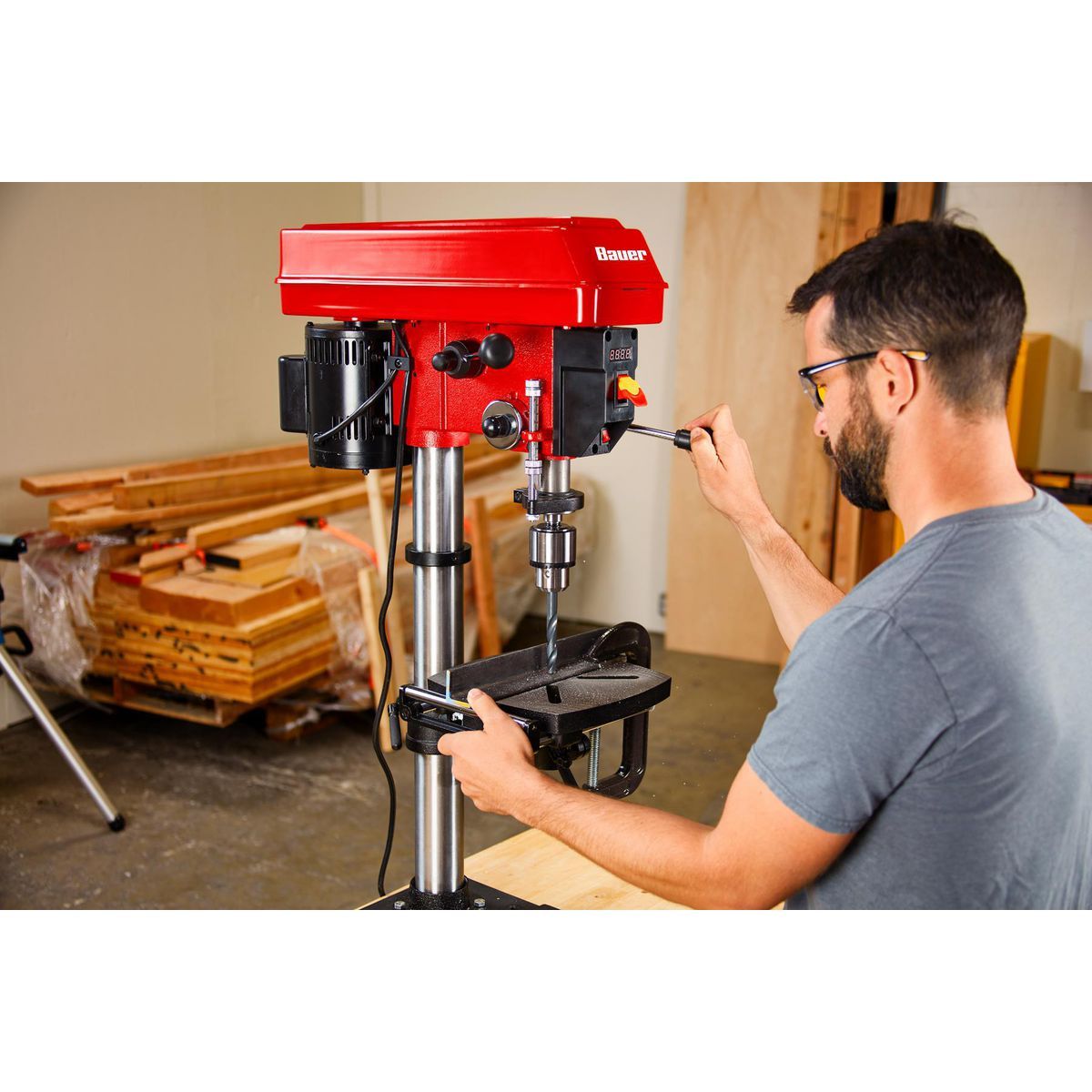 BAUER 12 in. Variable-Speed Drill Press with Laser Alignment