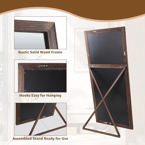 MELOMOIR Rustic Farmhouse Full Length Mirror, 64"x21" Wood Frame Floor Mirror, Free Standing Mirror Leaning Hanging Mirror