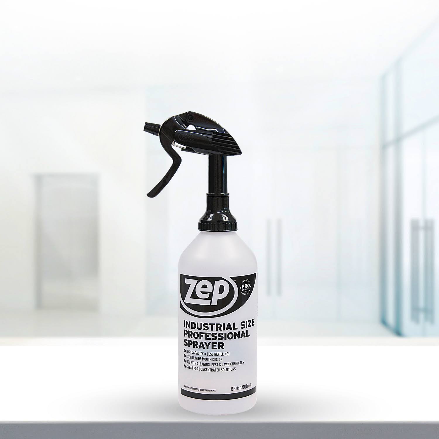 Zep Industrial Sprayer Bottle 48 oz. (Case of 8 Sprayers) - Up to 30 Foot Spray, Adjustable Nozzle