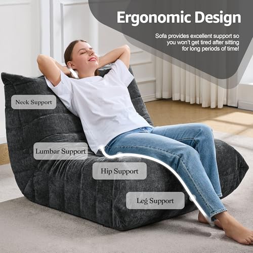 Bean Bag Chairs for Adults Giant Bean Bag Chair Memory Foam BeanBag Chair Big Bean Bag Sofa with Filler Faux Fur Fireside Beanbags Lazy Sofa for