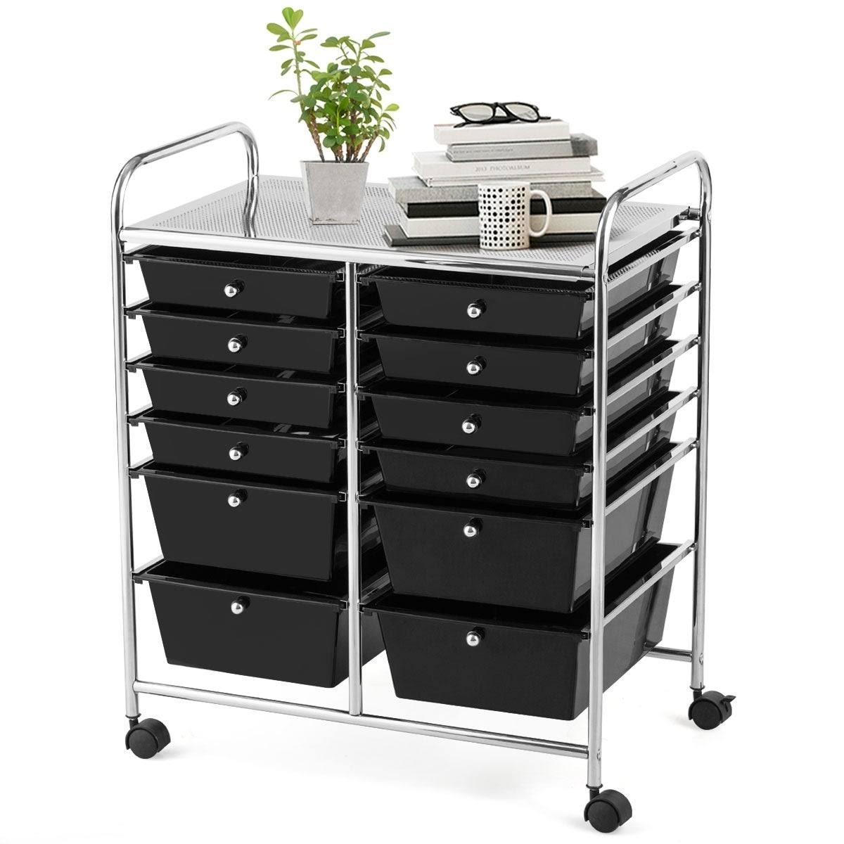 12-Drawers Rolling Storage Cart with Organizer Top - Clear