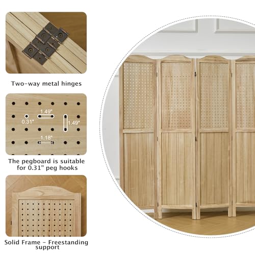 Pegboard Display, 5.6Ft Wooden Room Divider Folding Privacy Screens Portable Freestanding Wall Organizer for Retail Craft Art Display Board (4panels