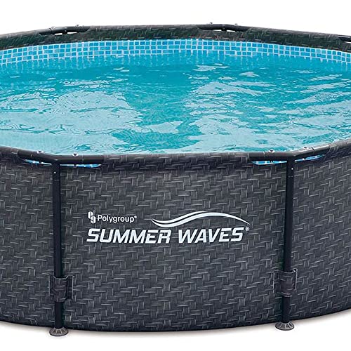 Summer Waves P20010301 Active 10ft x 30in Outdoor Round Frame Above Ground Swimming Pool Set with 120V Filter Pump with GFCI, Gray Wicker